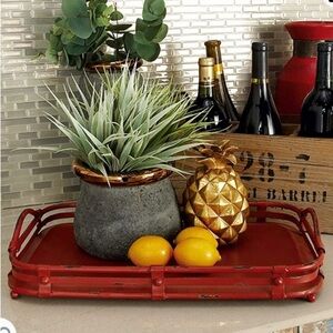 Deco 79 Vintage Metal Rectangle Tray, Set Of 2 19", 17"W, Red